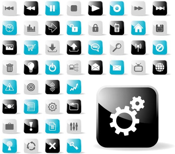 Vector Glossy Blue Gray And Black Icon Set