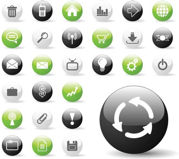 Vector Glossy Green Gray And Black Icon Set