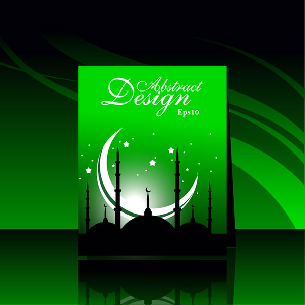 Vector Glowing Star Eid Ul Fitar And Ramadan Mubarak Green Greeting Card Template