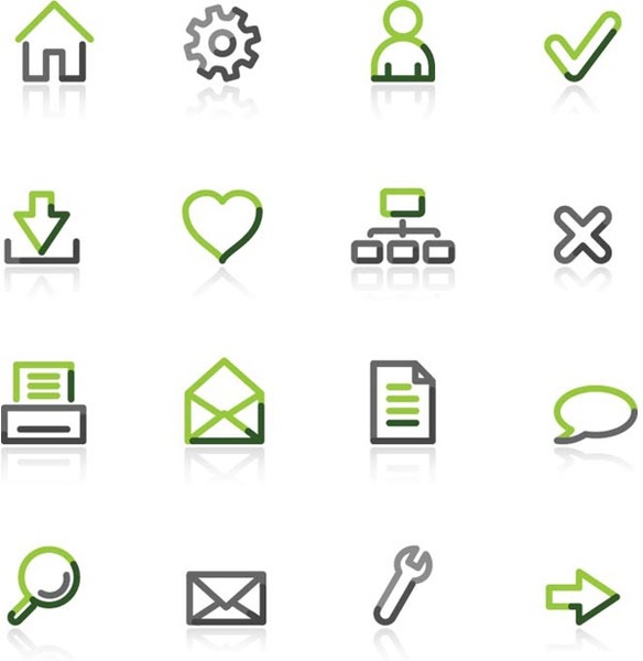 conjunto de iconos de vector gris verde brillante plana web