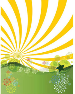 オレンジ色の太陽の輝き effect8 デザイン要素を持つ緑のベクトルの背景