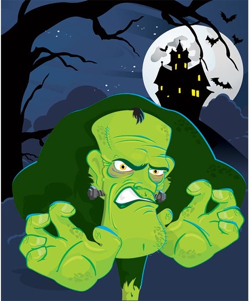 modello di halloween di vettore verde del fumetto carattere