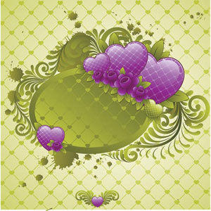 marco de vector patrón puntillo verde con corazón morado