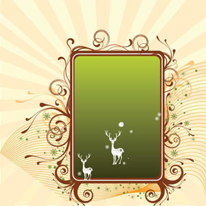 Vector Green Floral Frame On Orange Background Illustration