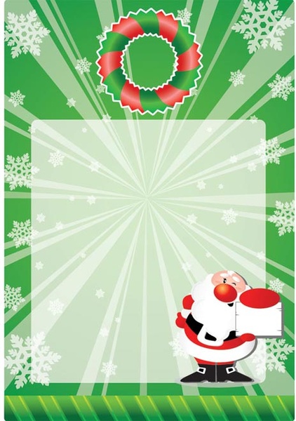 Vector Green Frame Template Santa Claus Distributing Xmas Gift