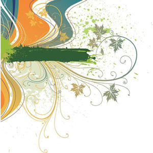 tiras de grunge vector verde curvado sobre fundo de arte floral
