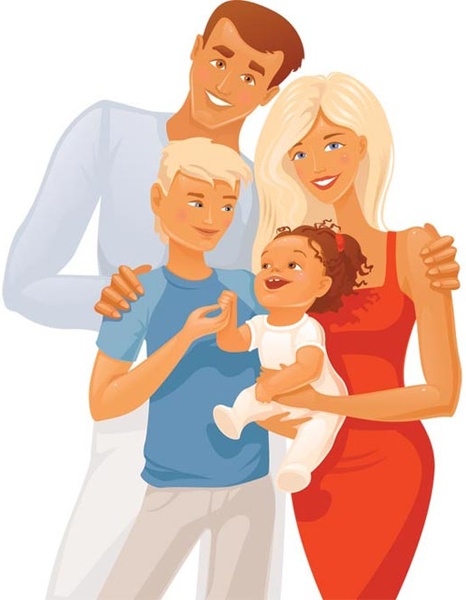 vector e felice famiglia illustrazione