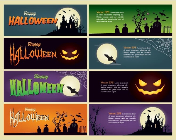 vektör mutlu halloween retro tarzı 8 afiş ayarla