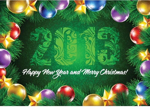 glückliche neue year13 Vektor und Frohe Weihnachten Karte