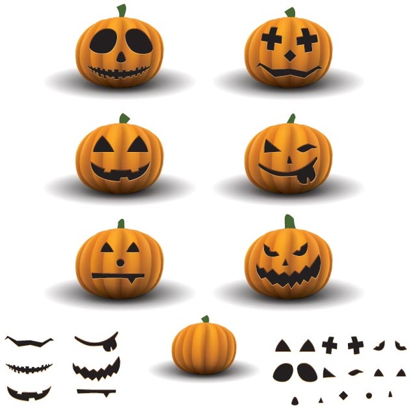 Vector Highly Detailed Scary Halloween Pumpkins