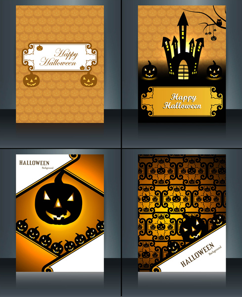 Halloween vui vẻ vector vẽ minh họa cho bốn cuốn sách nhỏ thu thập thiết kế.