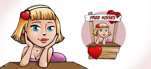 ilustração em vetor de uma menina dando beijos