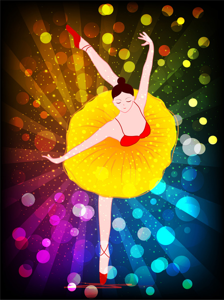 Ilustración vectorial de bailarina de ballet en bokeh de fondo