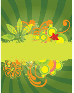 Vector Illustration Of Green Funky Grunge Background With Shiny Floral Flower
