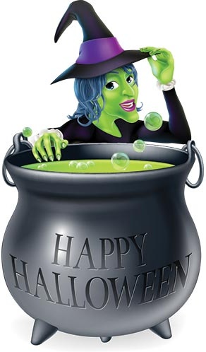 ilustracja wektorowa upiorny halloween czarownica dziewczyna z kotła