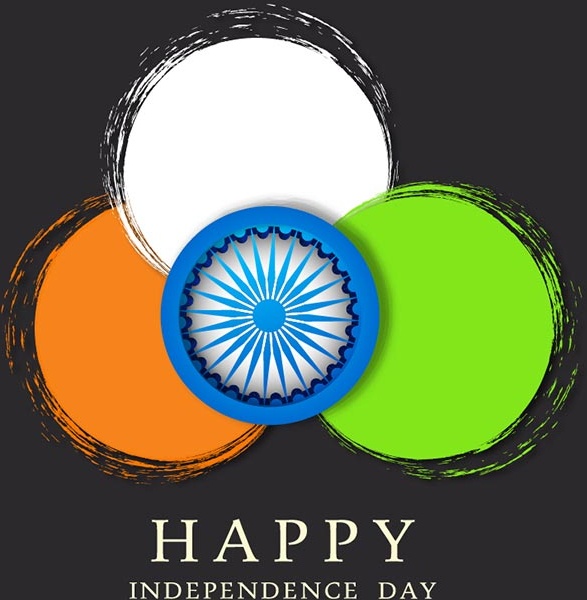 vektor warna bendera India lingkaran percikan cat dengan 3d asoka india latar belakang hari kemerdekaan
