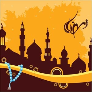 イスラムのモスクのテーマ ラマダン タイポグラフィ ベクターロゴ