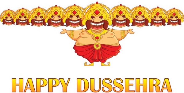 Vector Laughing Ravana Faces With Happy Dussehra Typography
