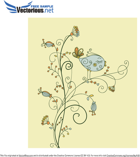 Vektor-Blatt-Vogel auf floral