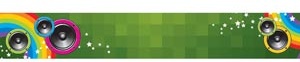 Vector Multicolored Speaker On Green Block Pattern Music Banner