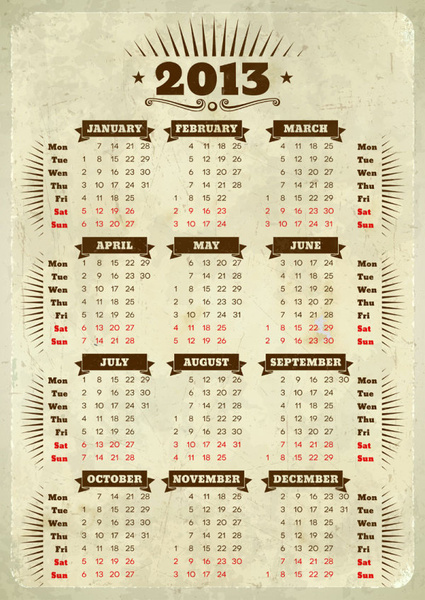 Vector of13 año calendario diseño tecia