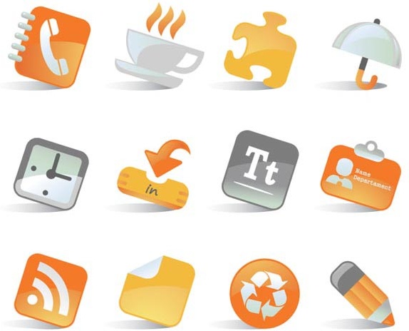 Vektor-orange glänzend Business-Icon-set