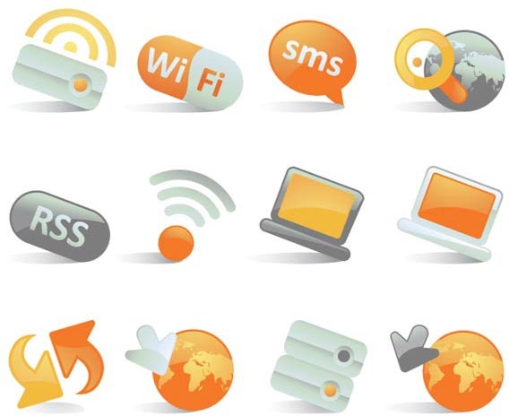 Vektor orange glänzend Business Web Icon-set