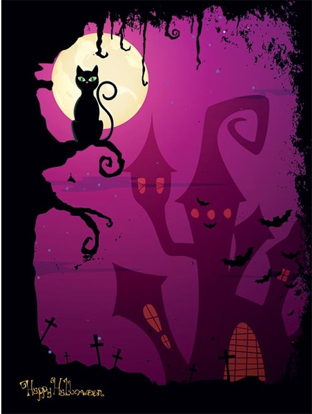 Vector pink desain poster menakutkan halloween bahagia