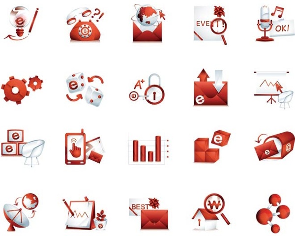 conjunto de ícones do vetor e gradiente vermelho comércio site