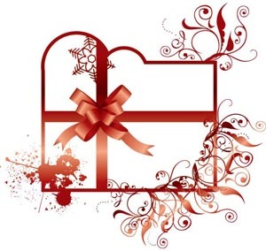 Vector Red Silhouette Christmas Present Box Ribbon On Gift