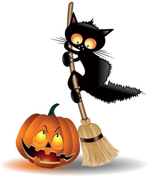 Vektor Scarcy schwarze Katze mit Halloween-Kürbis