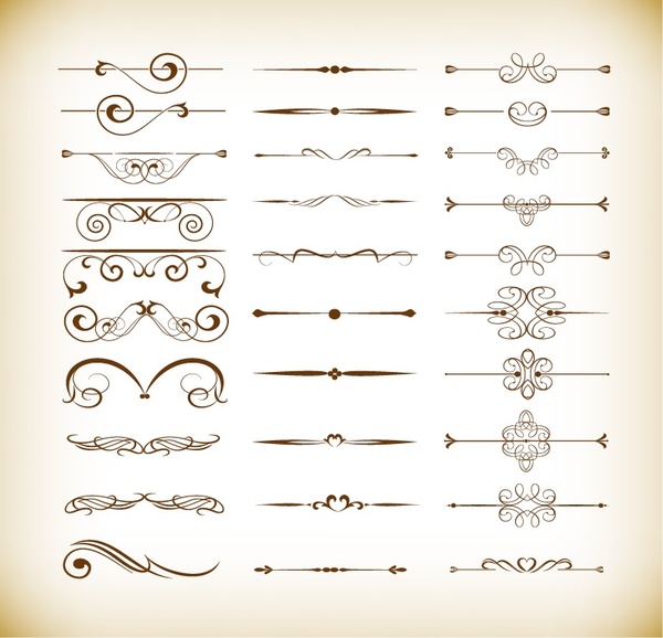 Conjunto vectorial de elementos de decoración de diseño caligráfico