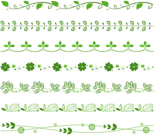 ชุดเวกเตอร์ของเส้นขอบลายดอกไม้สีเขียว