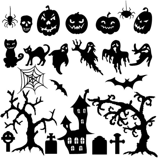 Vector Set Of Halloween Silhouette Elements