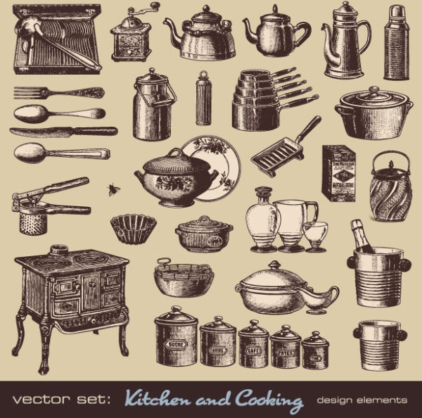 Vector conjunto de retro cocina y cocción
