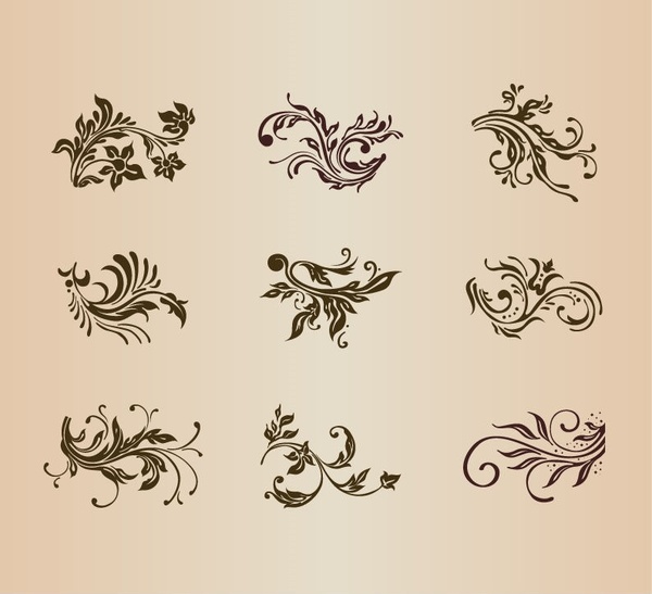 Vector conjunto de elementos de ornamento floral vintage de diseño