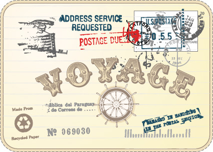 Vector conjunto de postales vintage con elementos de sellos
