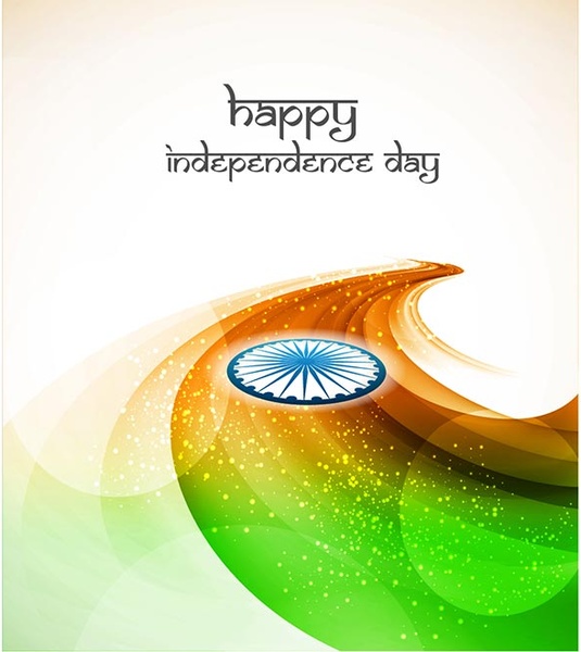 bendera India mengkilap dengan latar belakang hari kemerdekaan India hindi tipografi vektor
