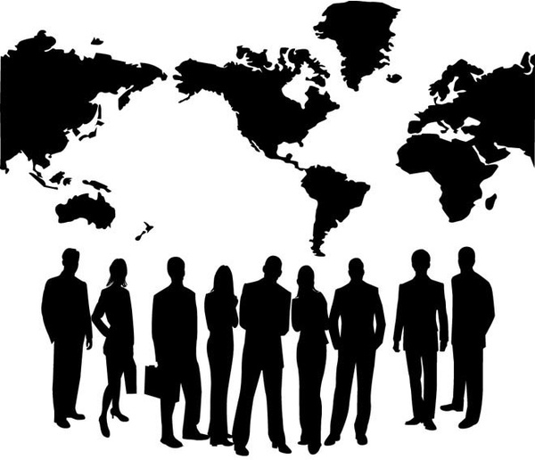Vector Silhouette Business People With World Map