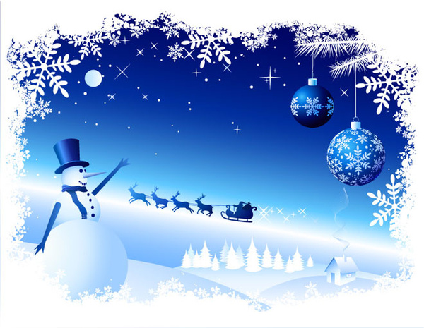 Vector Snowman In Blue Template Winter Background