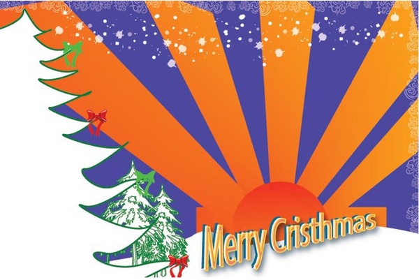 x mas カード テンプレート メリー クリスマスの 3 d ベクトル サンライズ オレンジの背景