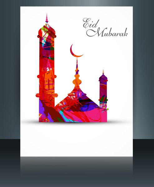 Folleto de Mezquita de plantilla de vectores con ilustración de colorido ola ramadan kareem