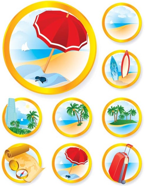 Vector set ikon 3d perjalanan dan pariwisata