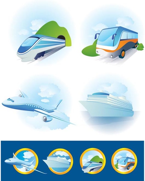 conjunto de iconos de vector viajes transporte