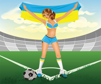 向量烏克蘭足球女孩在歐洲杯