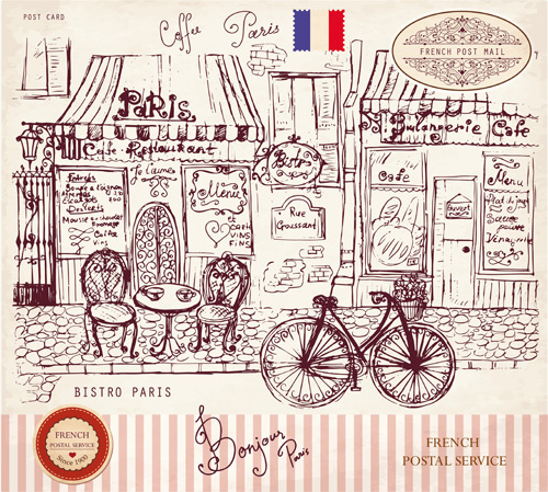 vettoriale vintage Parigi stile post card