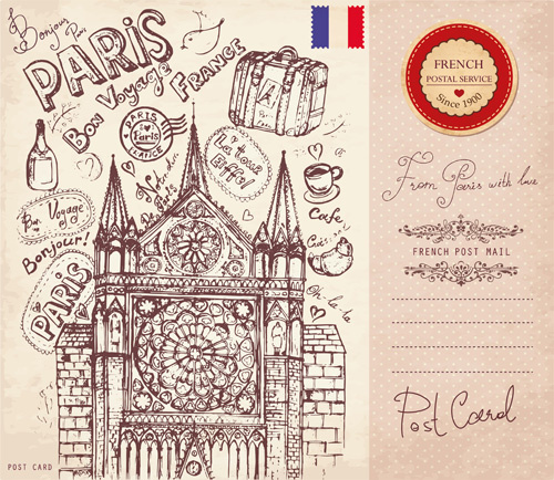 vintage vector paris estilo postal