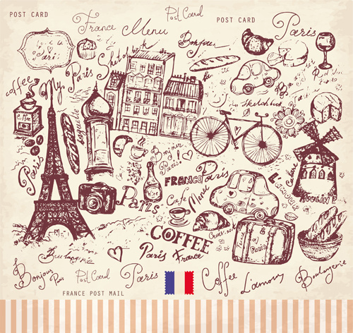 向量復古巴黎風格郵政卡