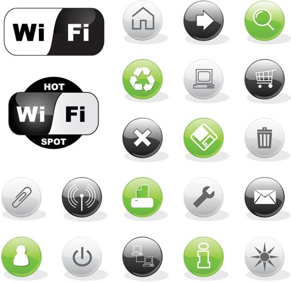 logo vektor wifi dengan ikon situs-web hijau dan hitam mengkilap