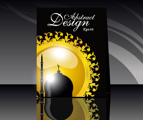 向量黃色伊斯蘭裝飾品開齋節和齋月 flayer 設計